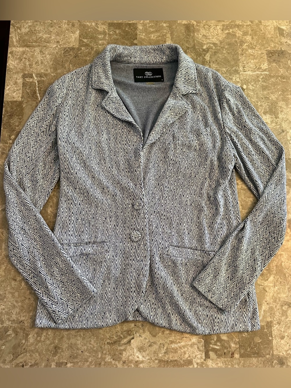 Tart Collections Lightweight Blazer Womens Size Medium Blue White Herringbone